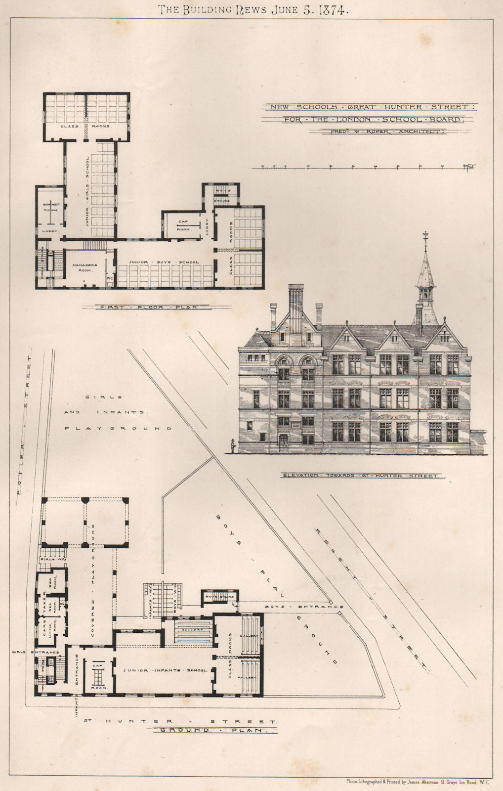 New school, Great Hunter Street, for the London School Board; Fred W. Roper 1874